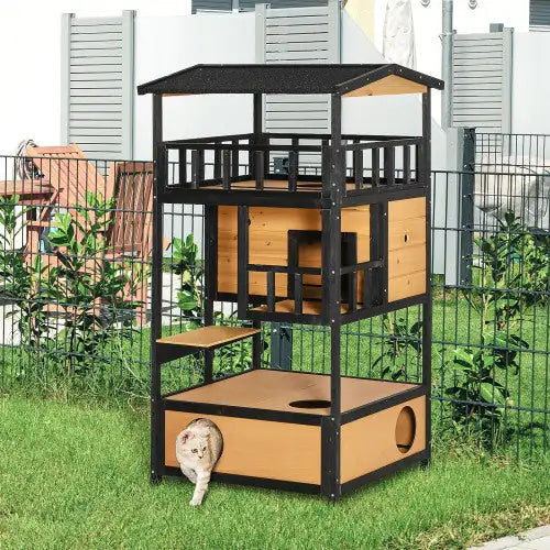 Wooden Outdoor Cat House - FunkyCatCo